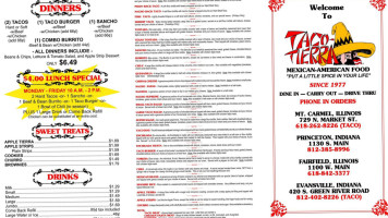 Taco Tierra Of Princeton menu