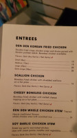 Den Den Korean Fried Chicken menu
