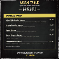 Asian Table menu