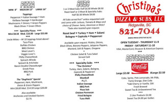 Christina's Pizza Subs menu