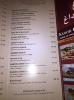 Kabob On The Cliff menu