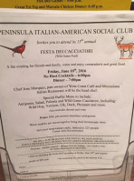 Peninsula Italian American Social Club menu