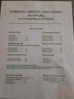O'brien's Carry Out And Catering menu