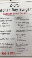 Cj's Butcher Boy Burgers menu