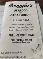 Scoggin's Seafood & Steak House. menu
