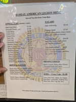 Roseau American Legion menu