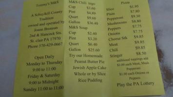 Tommys M S Lunch menu