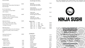 Ninja Sushi menu
