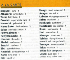 Coast Sushi Bar menu