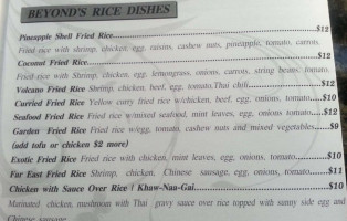 Beyond Thai Cuisine menu