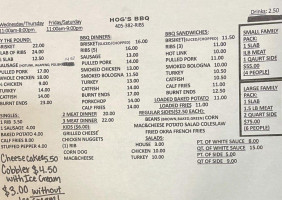 Hog's Barbeque menu
