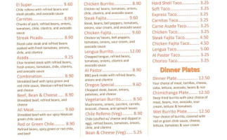 Burrito Express menu