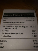 Quincy's Original Lobster Rolls menu