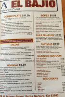 El Bajio Mexican menu
