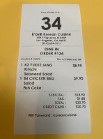 K'grill Korean Cuisine menu