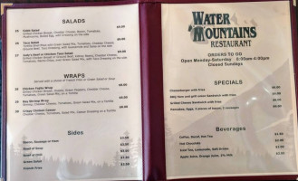 Water Mountain menu