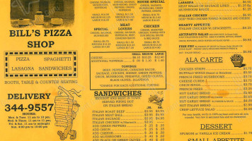 Bill's Pizza Shop menu