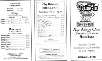 The City Drive-in menu