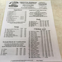 Oriental Express menu