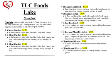 Tlc Foods Lake Llc menu
