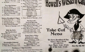 Howell's Western Cafe menu