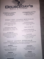 Doubleday's Grill &tavern menu