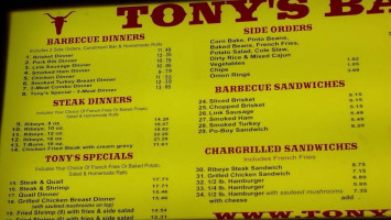 Tony's Barbecue And Steakhouse menu