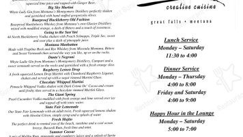 Dante's Creative Cuisine menu