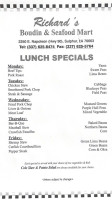 Richard's Boudin Seafood menu
