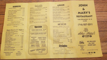 John and Marys menu
