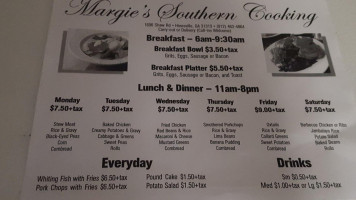 Margie's Southern Cooking menu