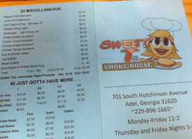 Sweet T's Smokehouse menu