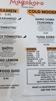 Magokoro Japanese menu