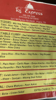 Taj Express menu