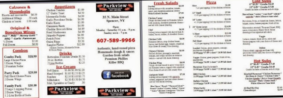 Parkview Pizzeria menu