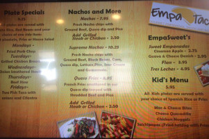 Empa-taco menu