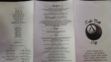 Eight Ball Cafe menu