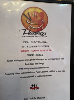 Huong's Vietnamese menu