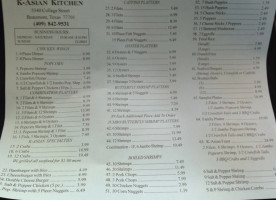 K Asian Kitchen menu