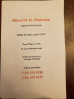Hibachi Jr. Express menu