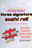 Ninja Hibachi Sushi Steak House menu