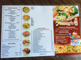 Cliff And Tommys Chinese menu