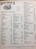Mayo Drive-in menu