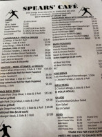 Spears Cafe menu