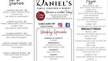 Daniel's Vineyard menu