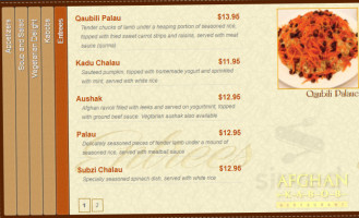 Afghan Kabob menu