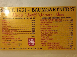 Baumgartner Cheese Store Tavern menu