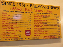 Baumgartner Cheese Store Tavern menu
