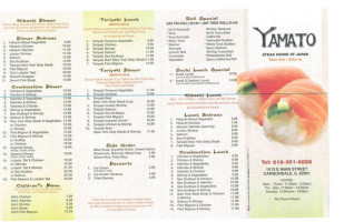 Yamato Steak House Of Japan menu