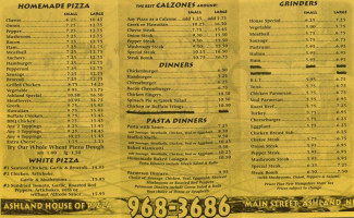 Ashland House Of Pizza menu